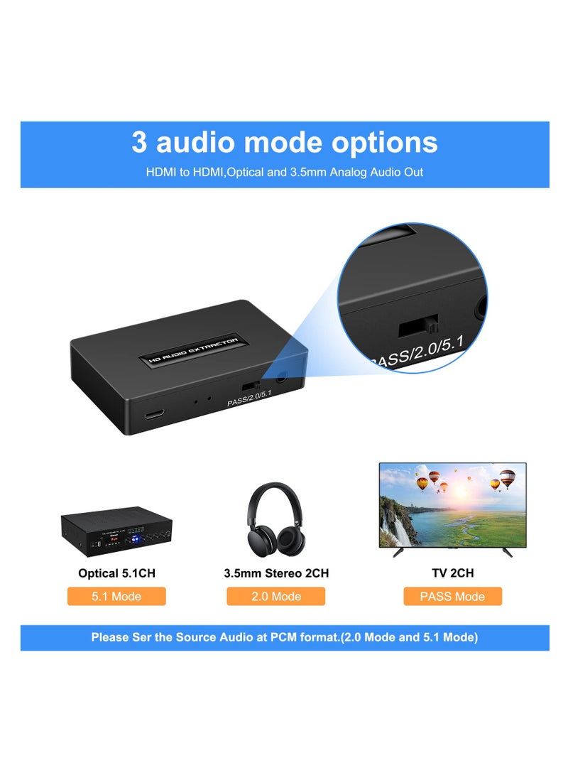 SYOSI HDMI Audio Extractor, 1080P HDMI to HDMI with Optical Toslink SPDIF + 3.5mm Audio Out, Audio Converter Adapter Compatible with PS4, Fire Stick, Blu-Ray Player