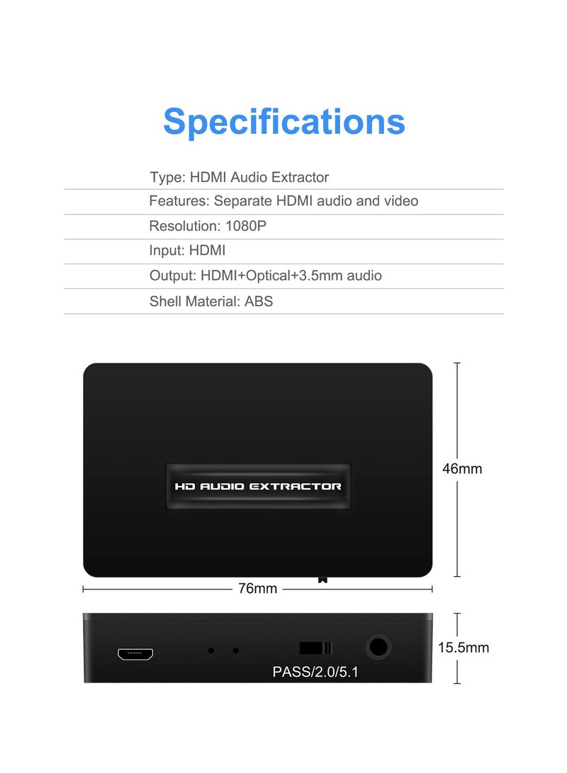 SYOSI HDMI Audio Extractor, 1080P HDMI to HDMI with Optical Toslink SPDIF + 3.5mm Audio Out, Audio Converter Adapter Compatible with PS4, Fire Stick, Blu-Ray Player