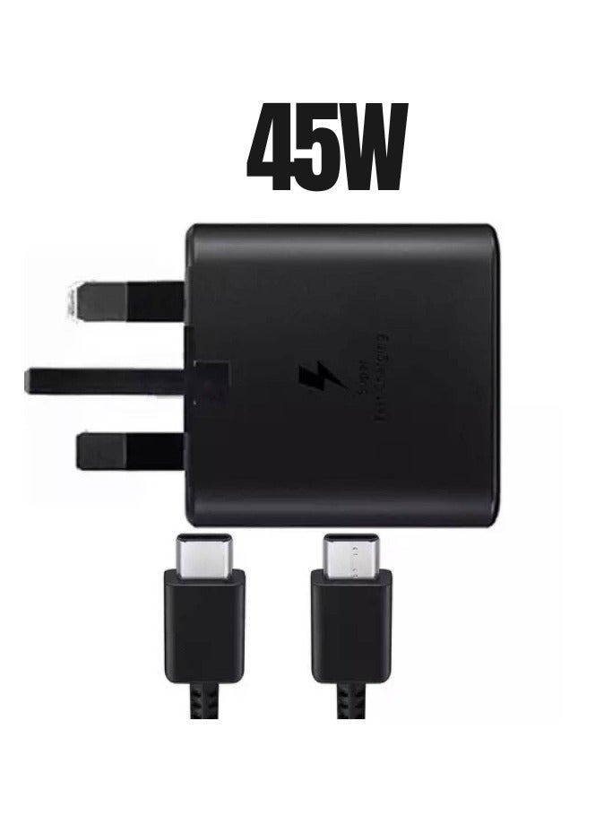 SAMSUNG Galaxy Official 45W Travel Adapter, Super-Fast Charging (UK Plug with USB Type-C Cable), Black