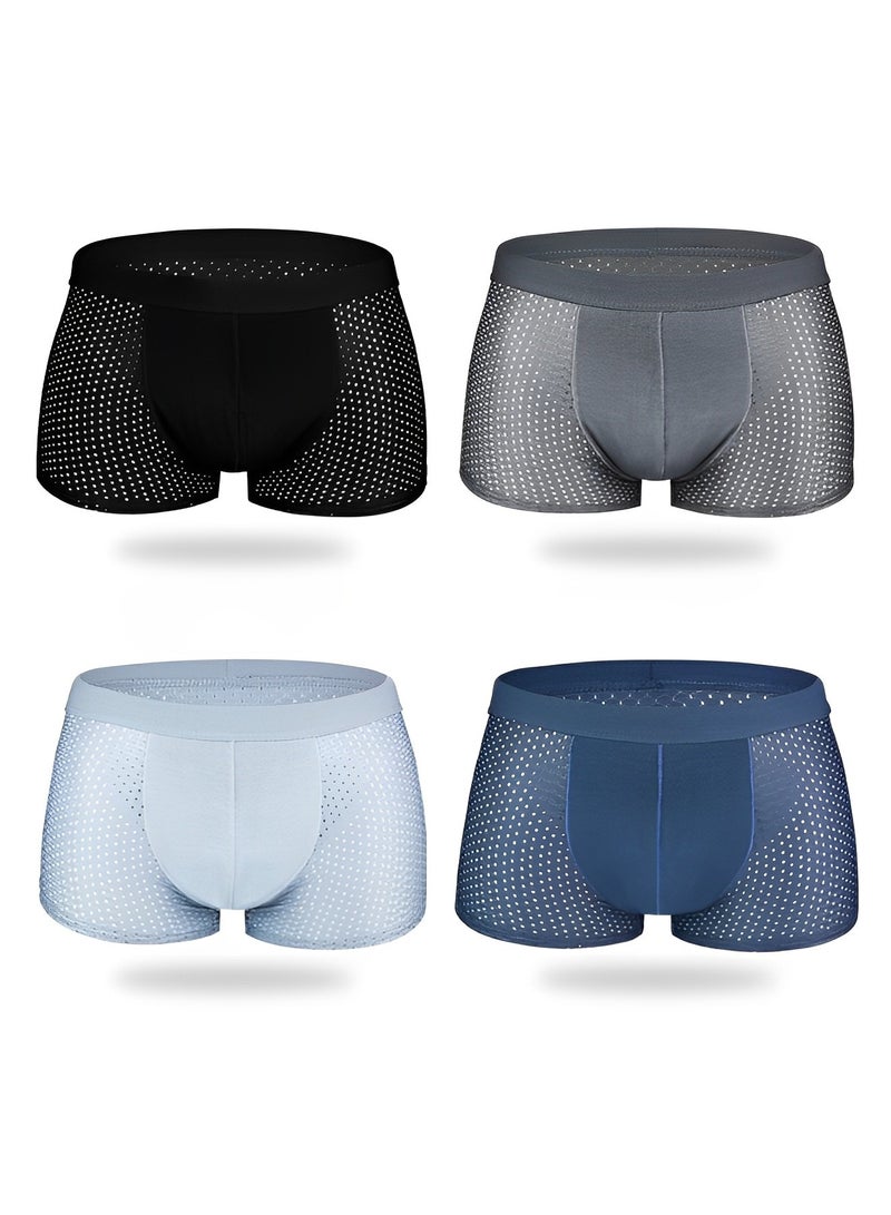 Men's 4 Packs Underwear Boxer Briefs Mesh Quick Dry Performance Boxer Brief Breathable Stretch Underwear