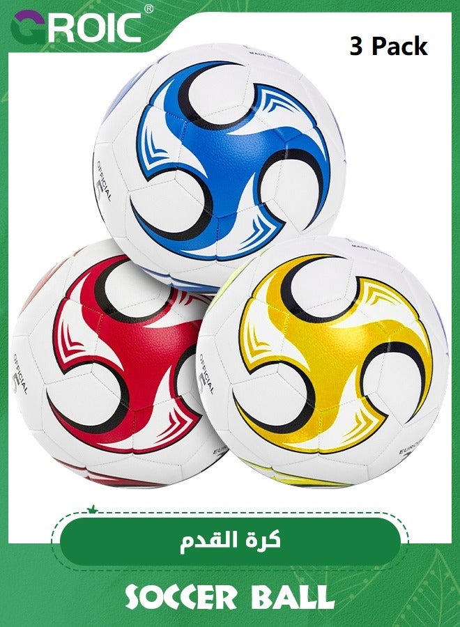 3 Pcs Soccer Ball Bulk Official Size 5 Soccer Ball with Pump Deflated and Carry Bag Youth Soccer Ball Operation Soccer Training, Outside Sport Soccer Ball Training Ball for youth Kids Adult Teens