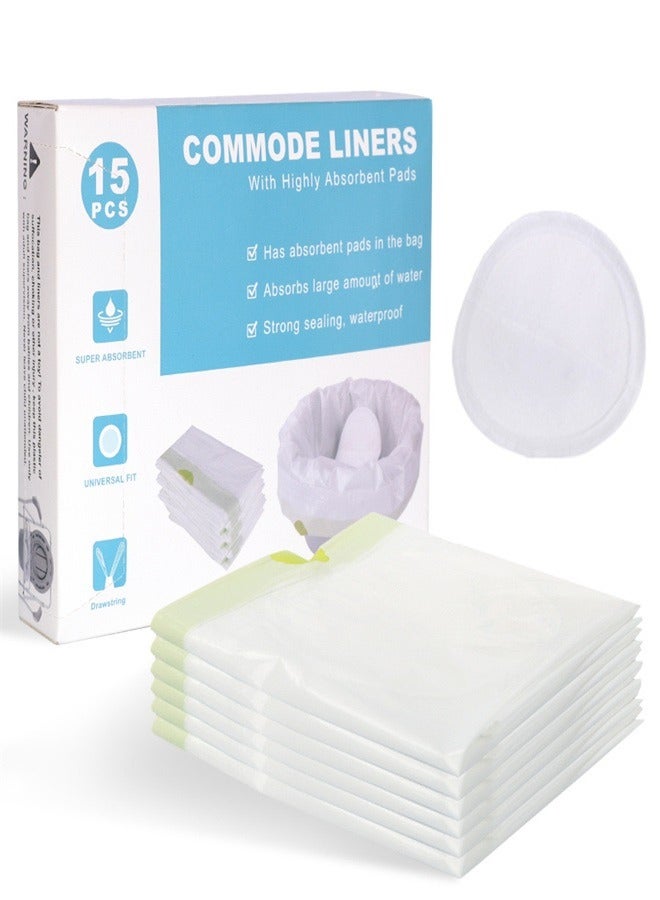 15 Pack Bedpan Liners Disposable Commode Liners with Absorbent Pads Bedpans or Bedside Commode Bags Bed Pan Liners for Elderly Females Men Women Bed Pans Liner Nursing Homes and Hospitals