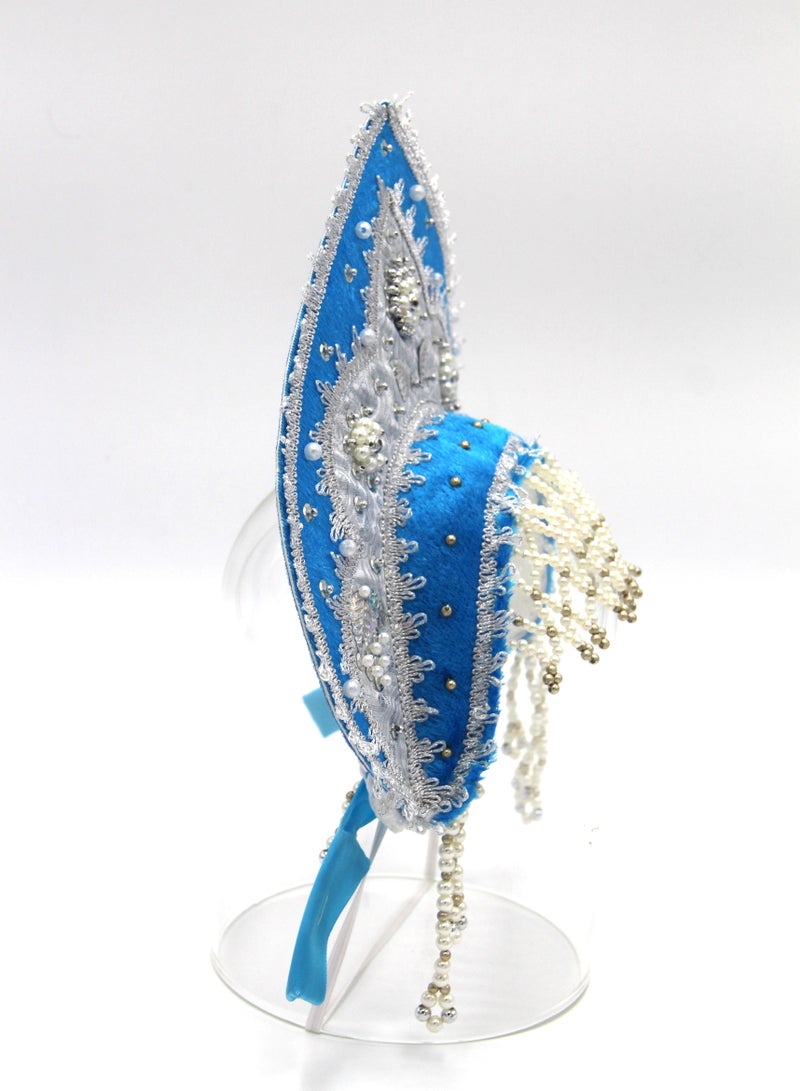 D' Daniela - Women's Traditional Headdress Kokoshnik - Blue with Silver