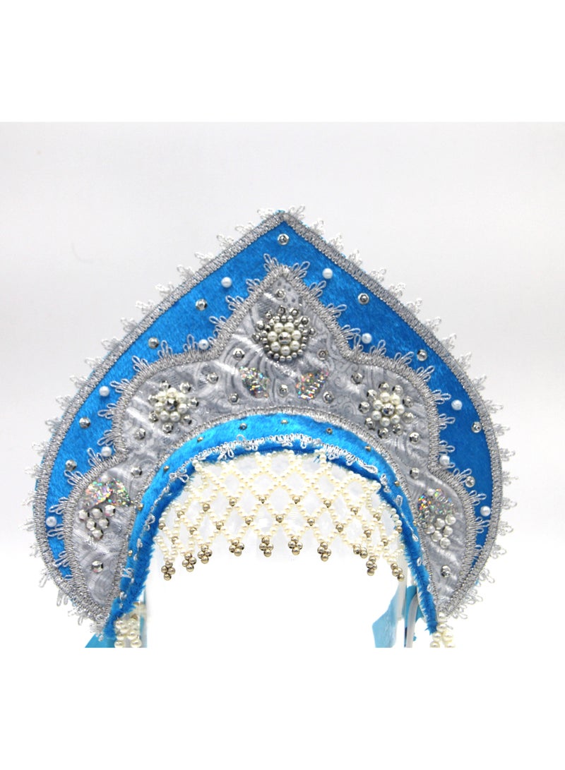 D' Daniela - Women's Traditional Headdress Kokoshnik - Blue with Silver