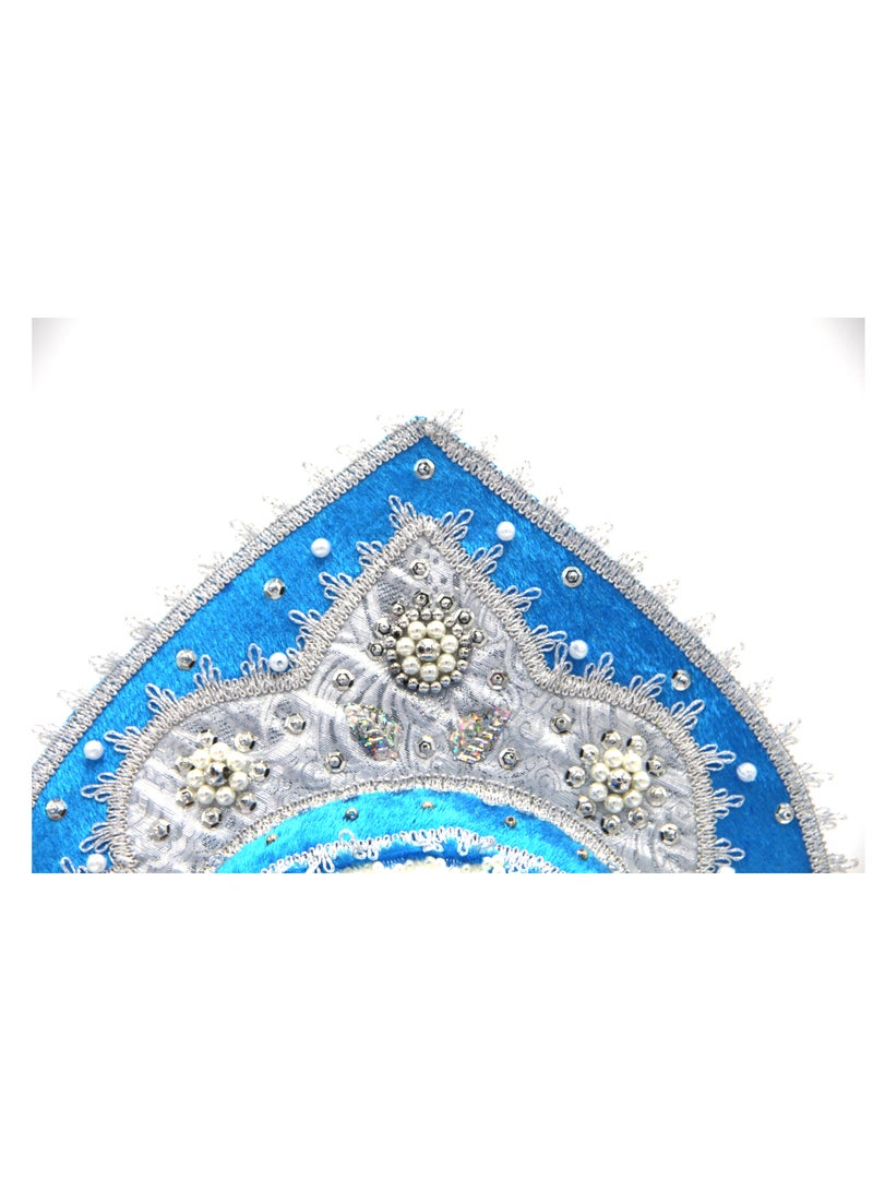 D' Daniela - Women's Traditional Headdress Kokoshnik - Blue with Silver