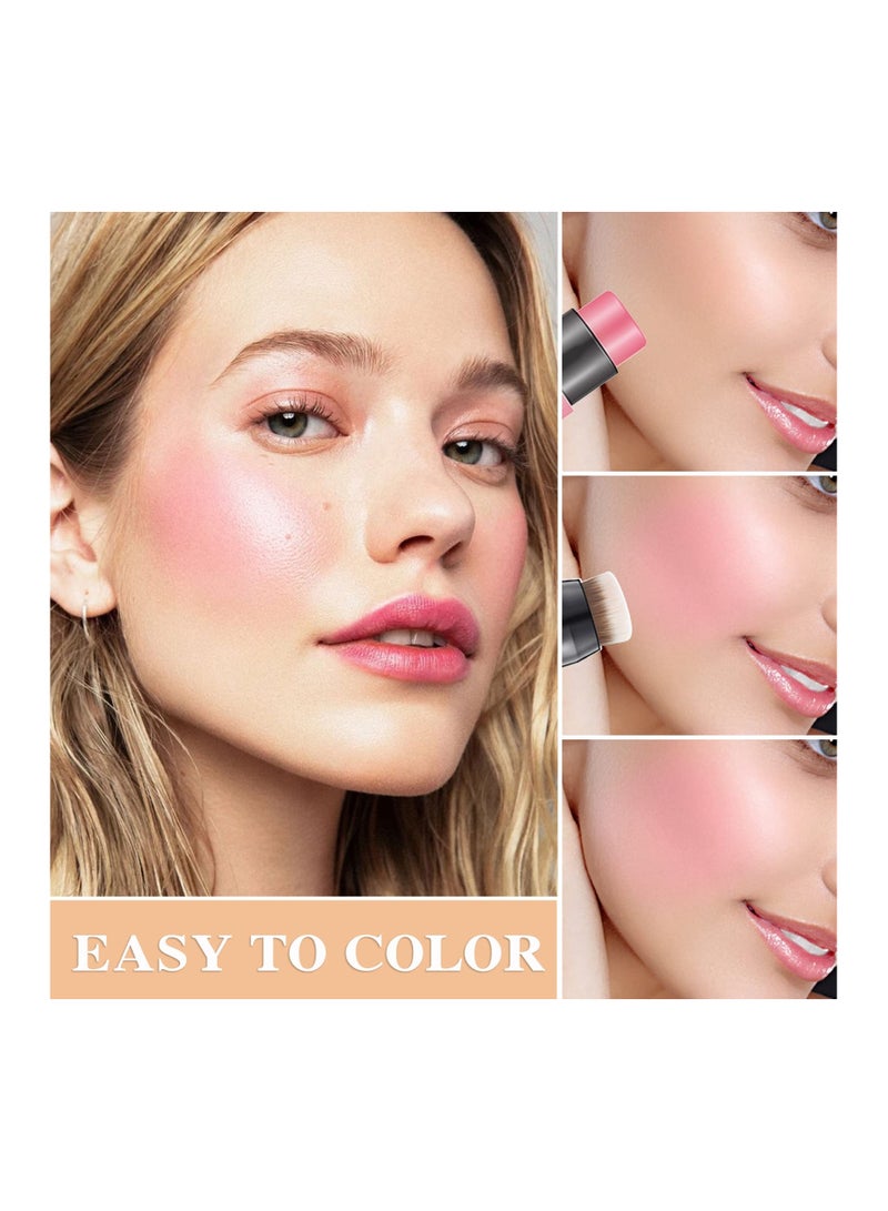 3 Pcs Blush Stick with Brush, Waterproof Multi Cream Blush Stick Makeup, Lightweight, Long-lasting, Easy To Use, 2 in 1 Multi Stick Blush for Cheeks & Lip Tint & Eyeshadow Makeup, for All Skin