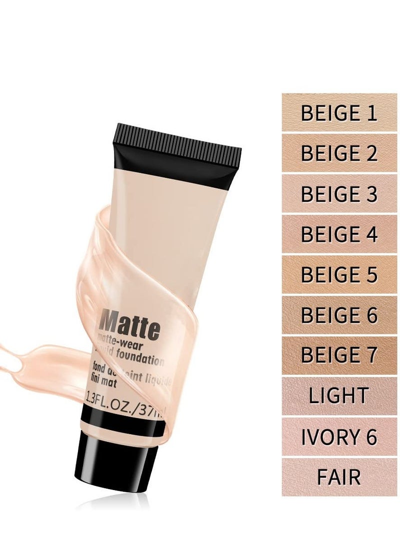 2 Pack Liquid Foundation Cream for Face Makeup Durable Full Coverage Matte Concealer Make Up Oil Control and Waterproof Base Primer Concealer Repair Nourishing Nude Makeup Liquid Foundation BEIGE 6