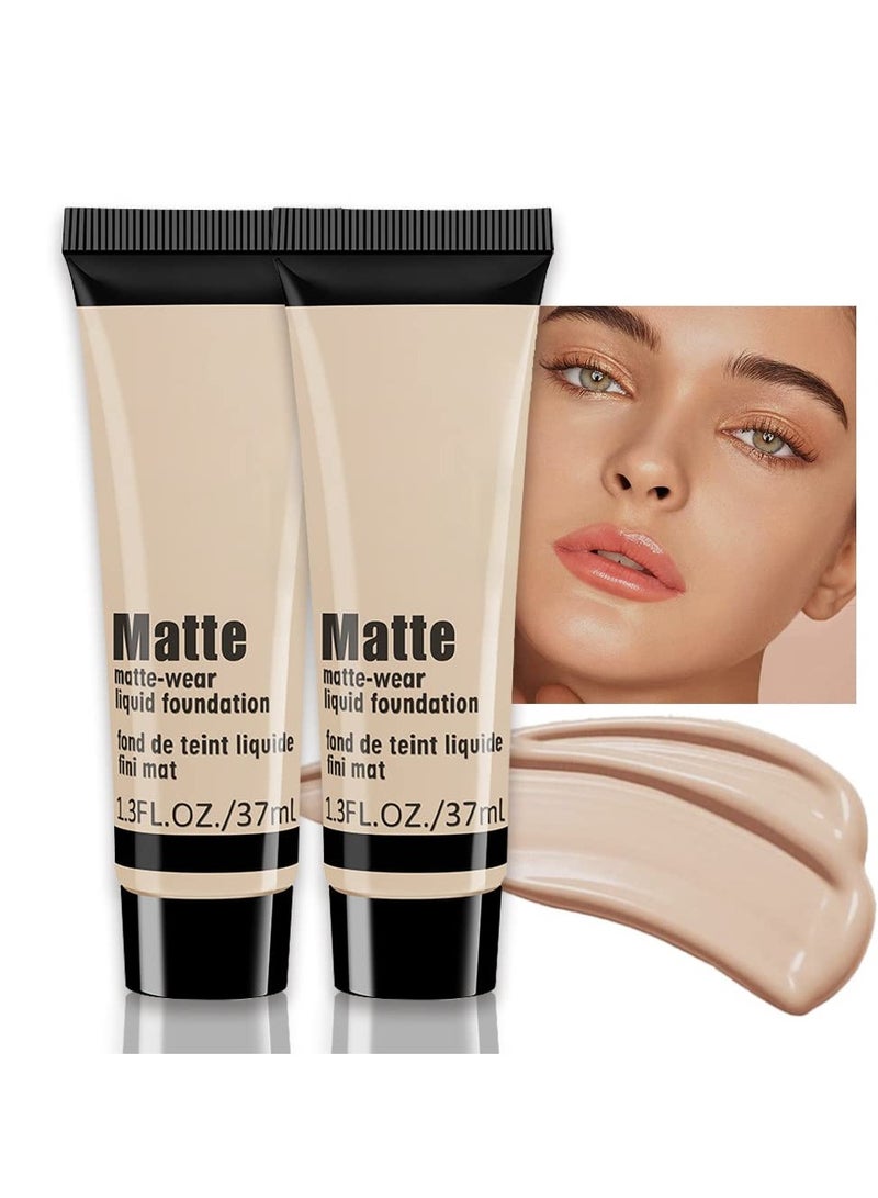 2 Pack Liquid Foundation Cream for Face Makeup Durable Full Coverage Matte Concealer Make Up Oil Control and Waterproof Base Primer Concealer Repair Nourishing Nude Makeup Liquid Foundation BEIGE 6