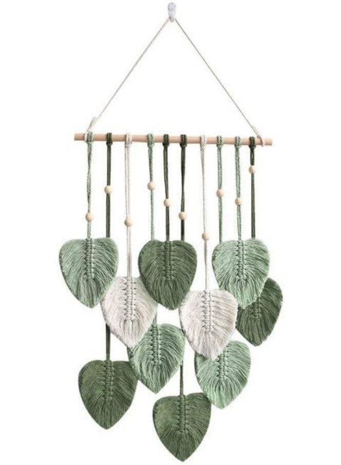 Macrame Wall Hanging Decor,Chic Feather Boho Wall Decor,Handmade Yarn Woven Wall Art Decoration for Bedroom Nursery Home (Army Green, 40cm*90cm)