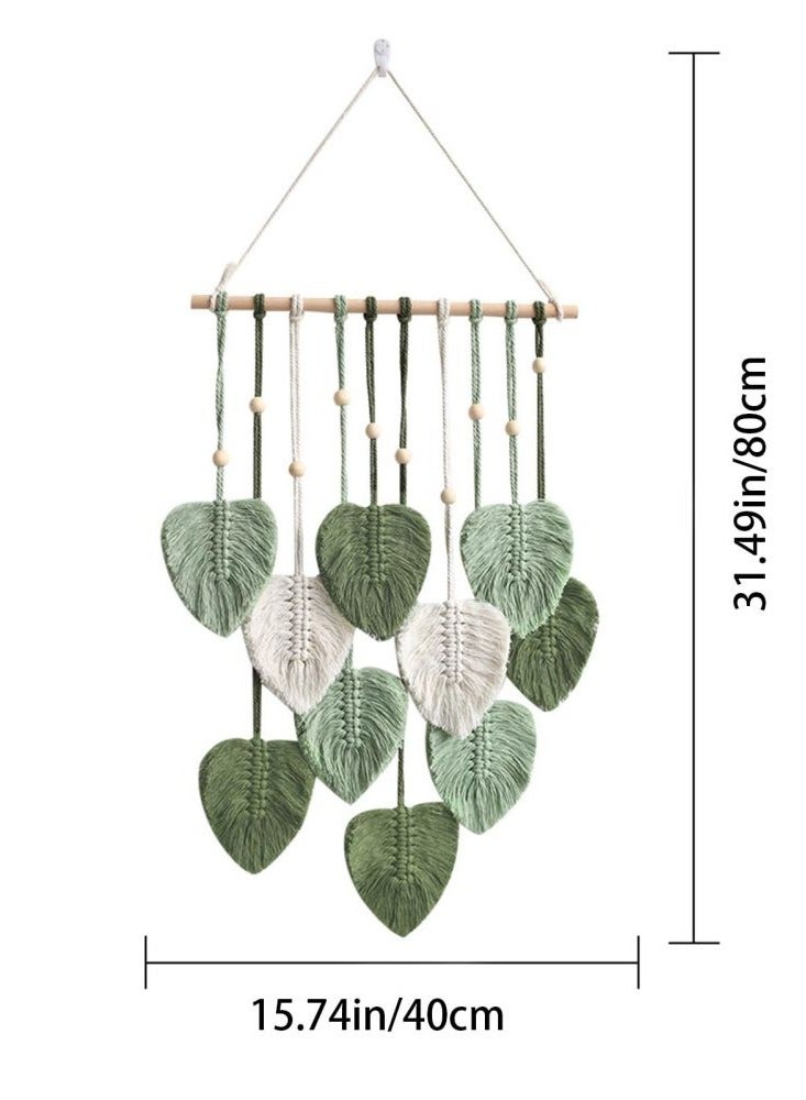 Macrame Wall Hanging Decor,Chic Feather Boho Wall Decor,Handmade Yarn Woven Wall Art Decoration for Bedroom Nursery Home (Army Green, 40cm*90cm)