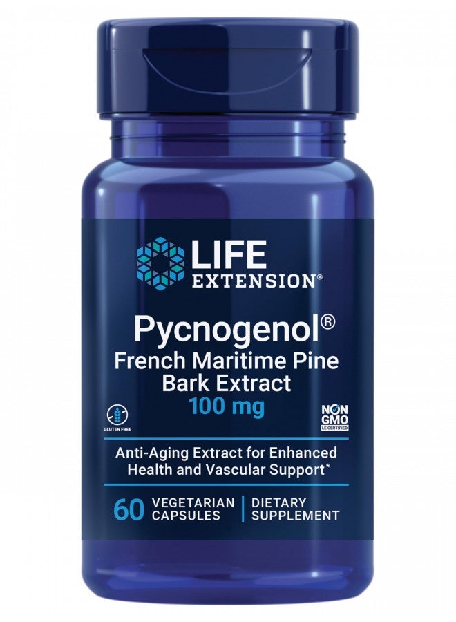 Life Extension Pycnogenol French Maritime Pine Bark Extract, 100 Mg - For Antioxidant And Vascular Health And Circulation - Gluten Free, Non-Gmo - 60 Vegetarian Capsules