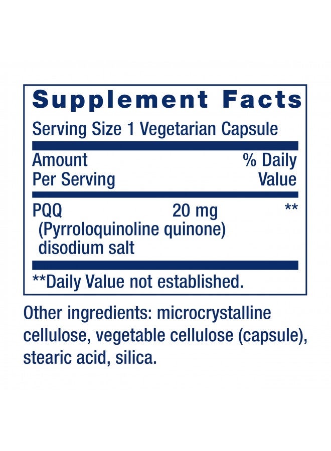 Life Extension Pqq (Pyrroloquinoline Quinone) 20Mg Promotes The Growth Of New Cellular Mitochondria - Gluten-Free, Once-Daily, Non-Gmo, Vegetarian - 30 Vegetarian Capsules