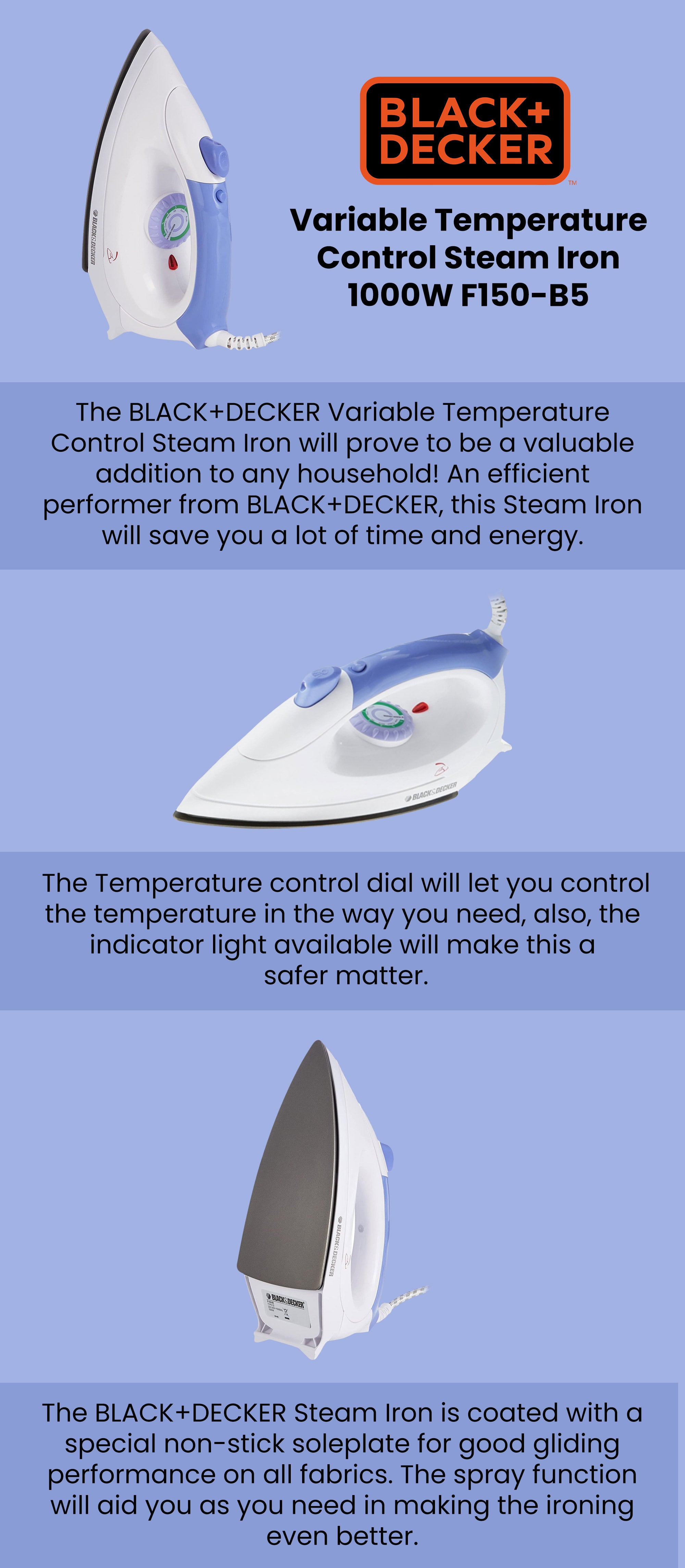 Variable Temperature Control Dry Iron 1000 W F150-B5 Blue/White