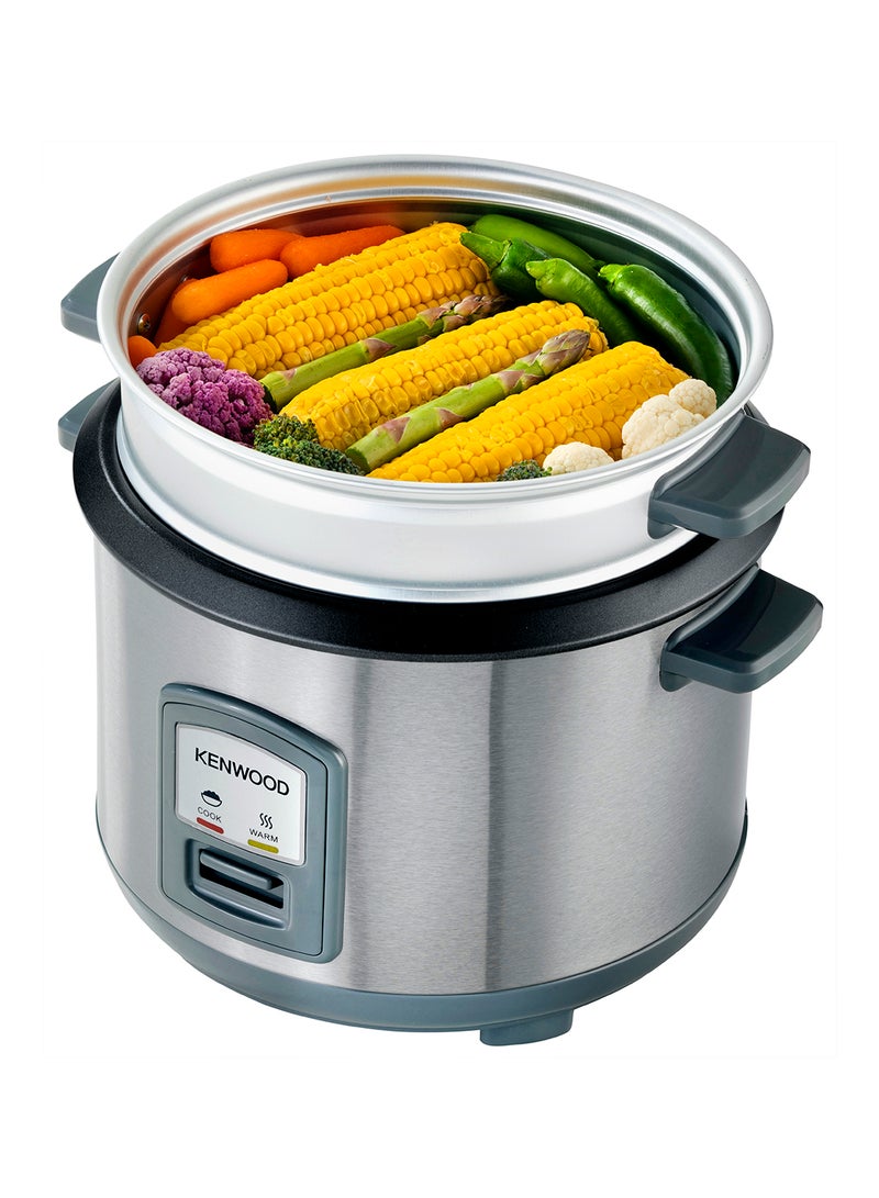 2-In-1 Rice Cooker 1.8L 10-Cups Rice With Food Steamer Basket, Non-Stick Cooking Pot, Temepered Glass Lid, Warm/Cook Lights, Spatula Holder, Detachable Cord RCM45.000SS Silver