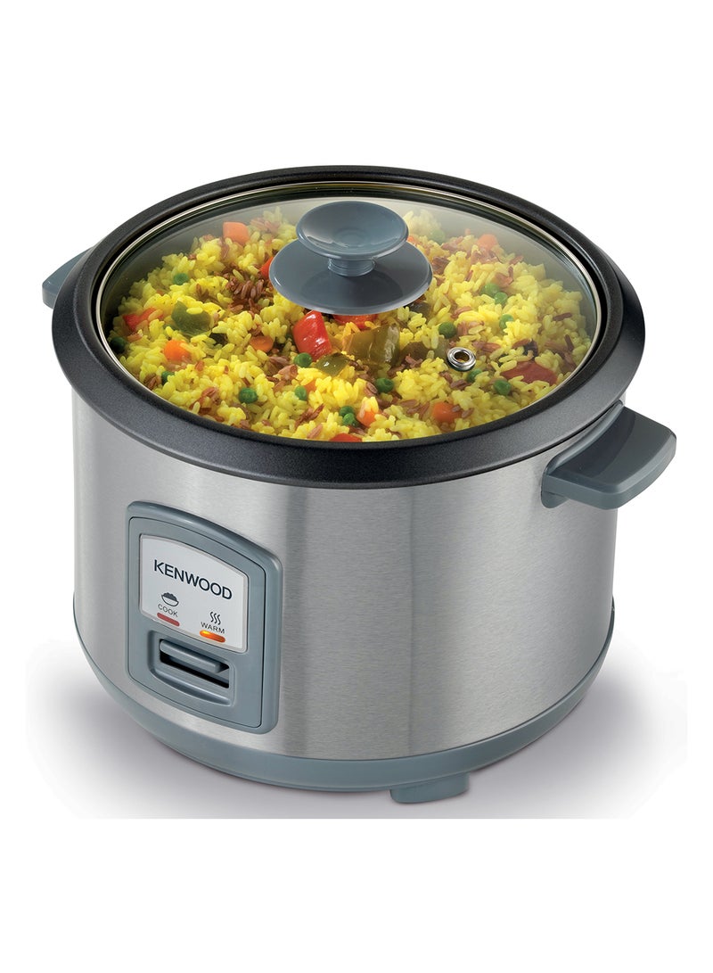 2-In-1 Rice Cooker 1.8L 10-Cups Rice With Food Steamer Basket, Non-Stick Cooking Pot, Temepered Glass Lid, Warm/Cook Lights, Spatula Holder, Detachable Cord RCM45.000SS Silver