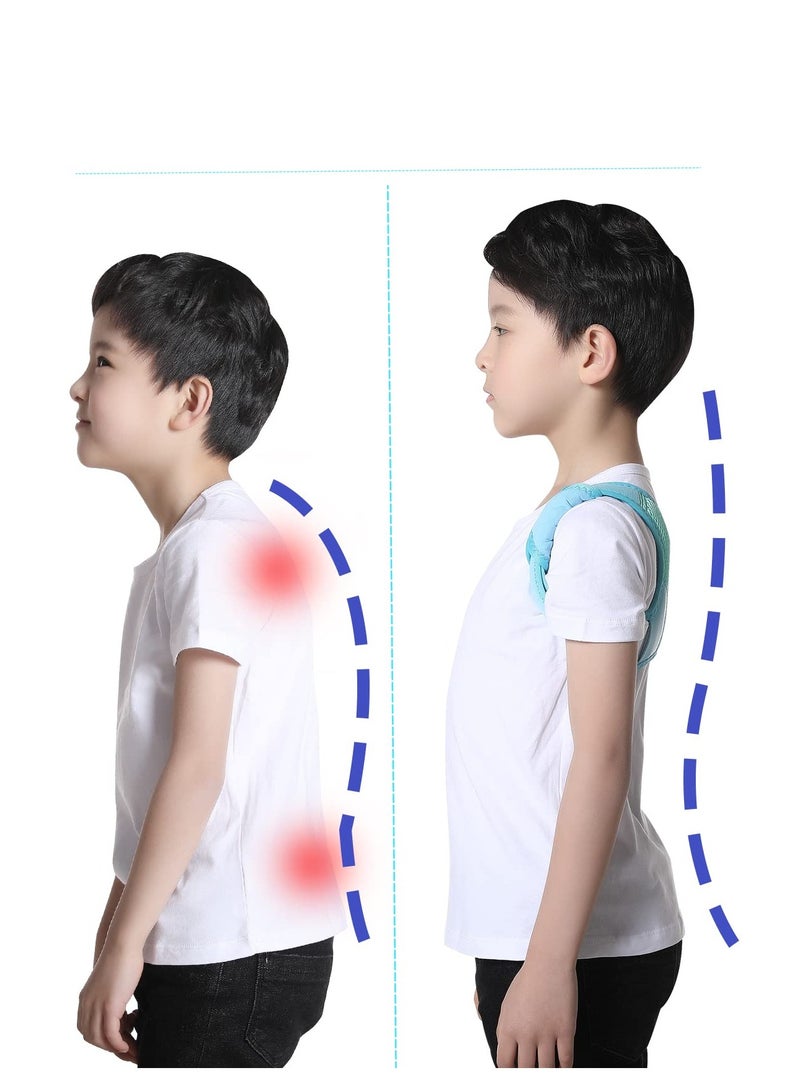 Posture Corrector for Kids, Adjustable Breathable Upper Back Support Brace Back Straightener Back Correction Strap for Clavicle Support and Pain Relief from Back Neck Shoulder (Blue, M)