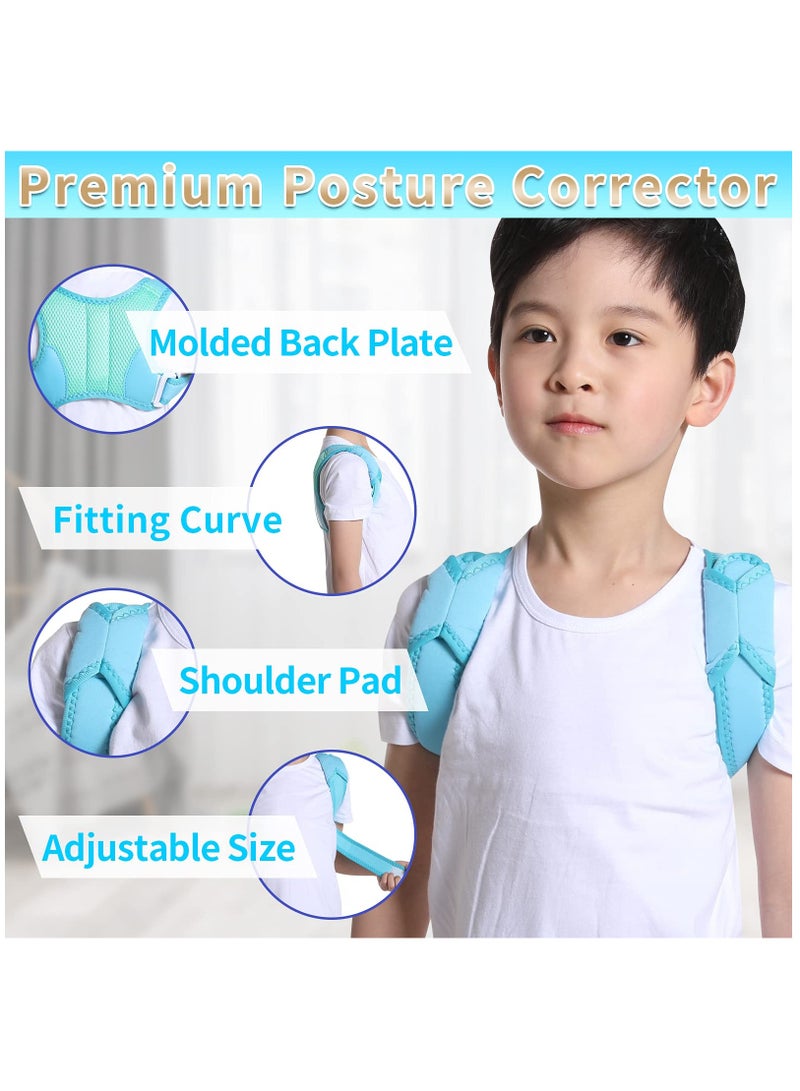 Posture Corrector for Kids, Adjustable Breathable Upper Back Support Brace Back Straightener Back Correction Strap for Clavicle Support and Pain Relief from Back Neck Shoulder (Blue, M)