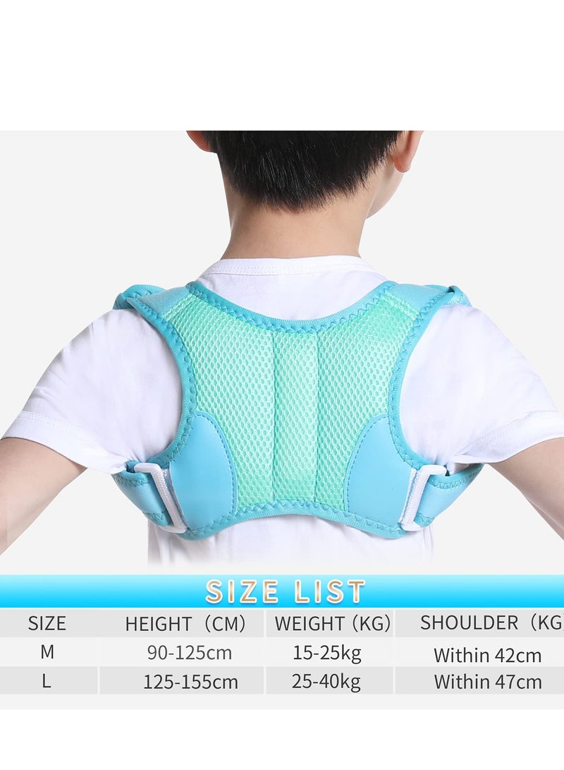 Posture Corrector for Kids, Adjustable Breathable Upper Back Support Brace Back Straightener Back Correction Strap for Clavicle Support and Pain Relief from Back Neck Shoulder (Blue, M)