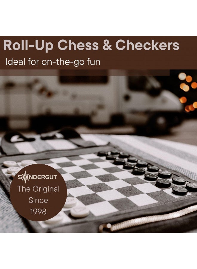 Pitkin Stearns International, Inc. Genuine Leather Roll-Up Travel Game - Chess/Checkers By Sondergut