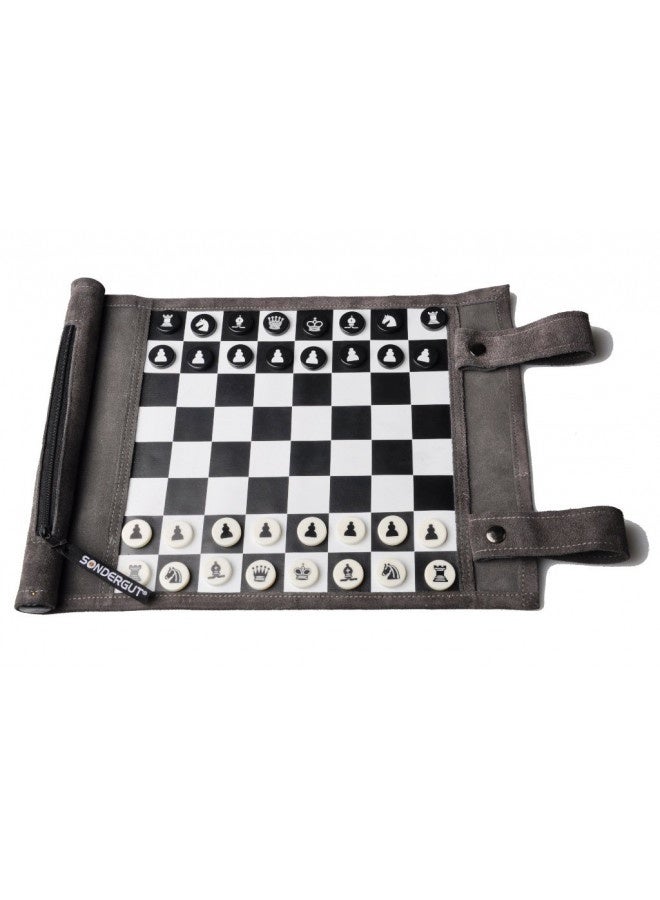 Pitkin Stearns International, Inc. Genuine Leather Roll-Up Travel Game - Chess/Checkers By Sondergut