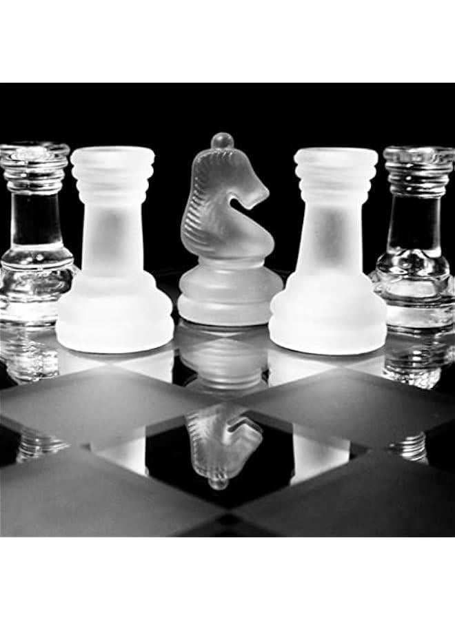 8'' Chess, Solid Glass Chess Pieces and Crystal Mirror Chess Board for Adults Gift, 20x20cm