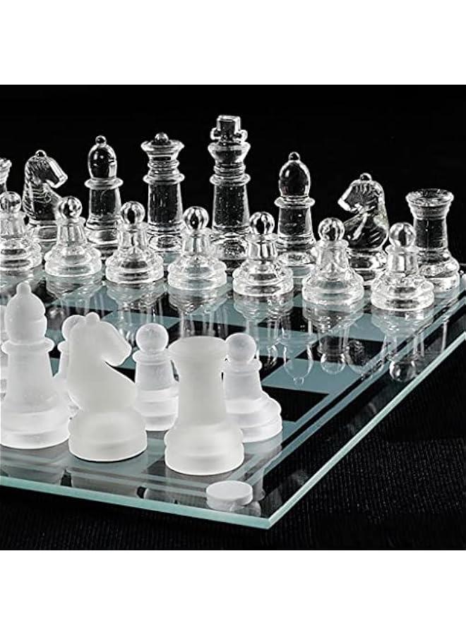 8'' Chess, Solid Glass Chess Pieces and Crystal Mirror Chess Board for Adults Gift, 20x20cm