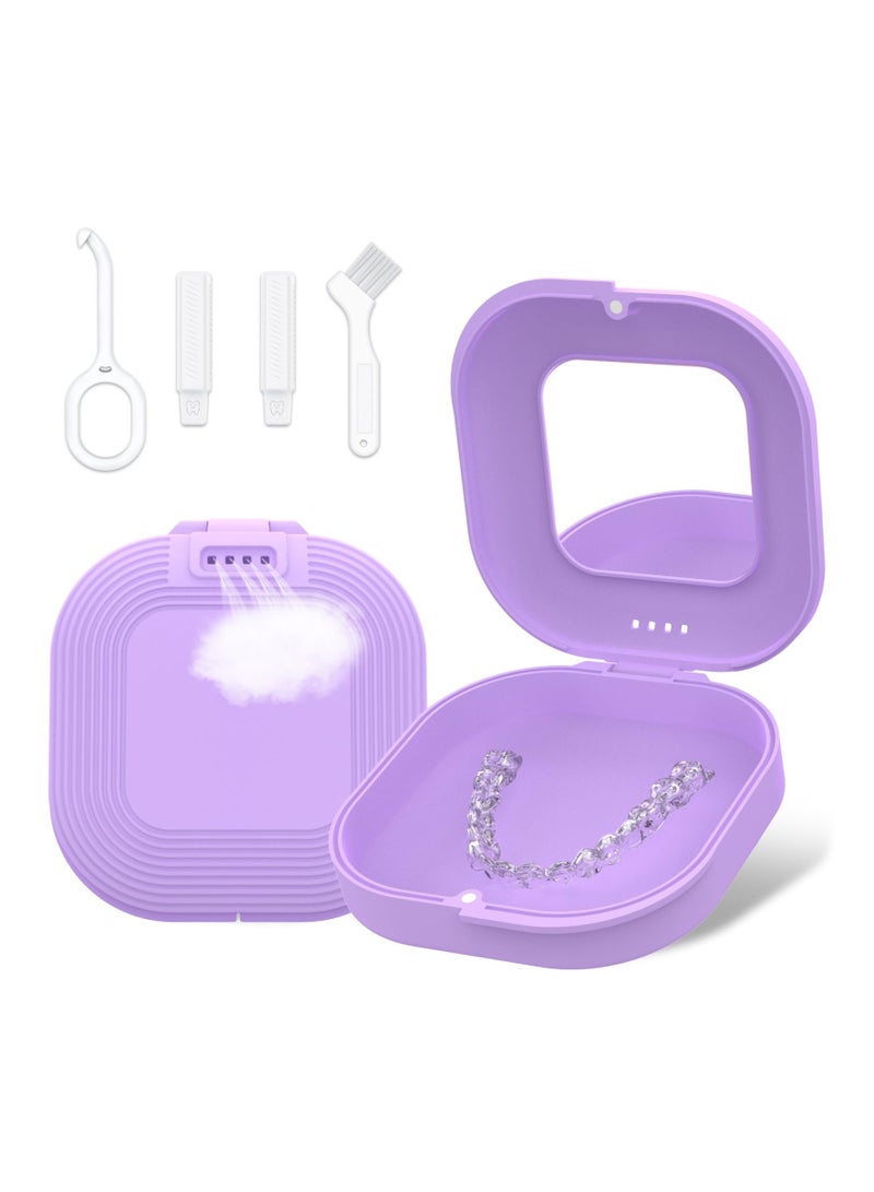 Retainer Case With Built-In Mirror For Dental Retainers Ventilated Retainer Holder Case With Retainer Removal Tool Chewies & Brush Compatible With Invisalign Aligner And Night Guard Case