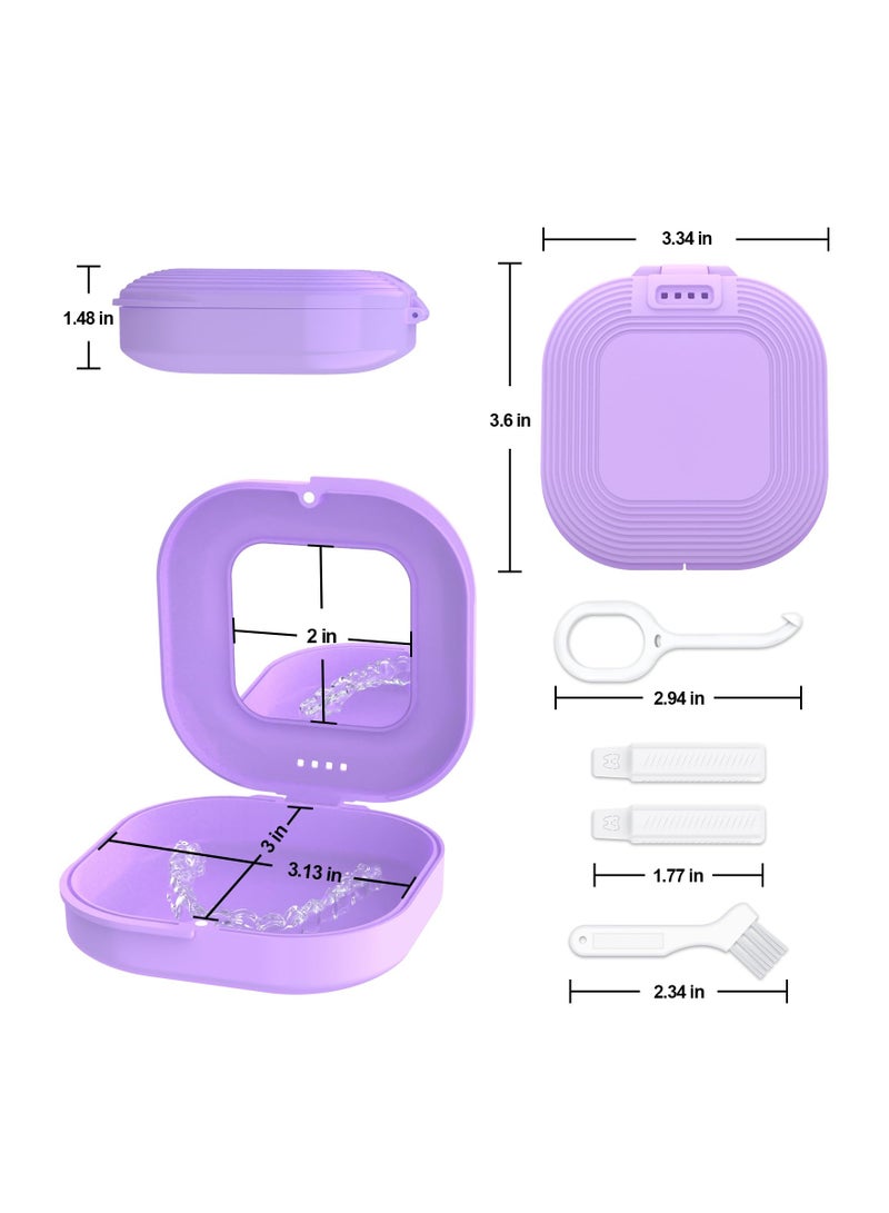 Retainer Case With Built-In Mirror For Dental Retainers Ventilated Retainer Holder Case With Retainer Removal Tool Chewies & Brush Compatible With Invisalign Aligner And Night Guard Case