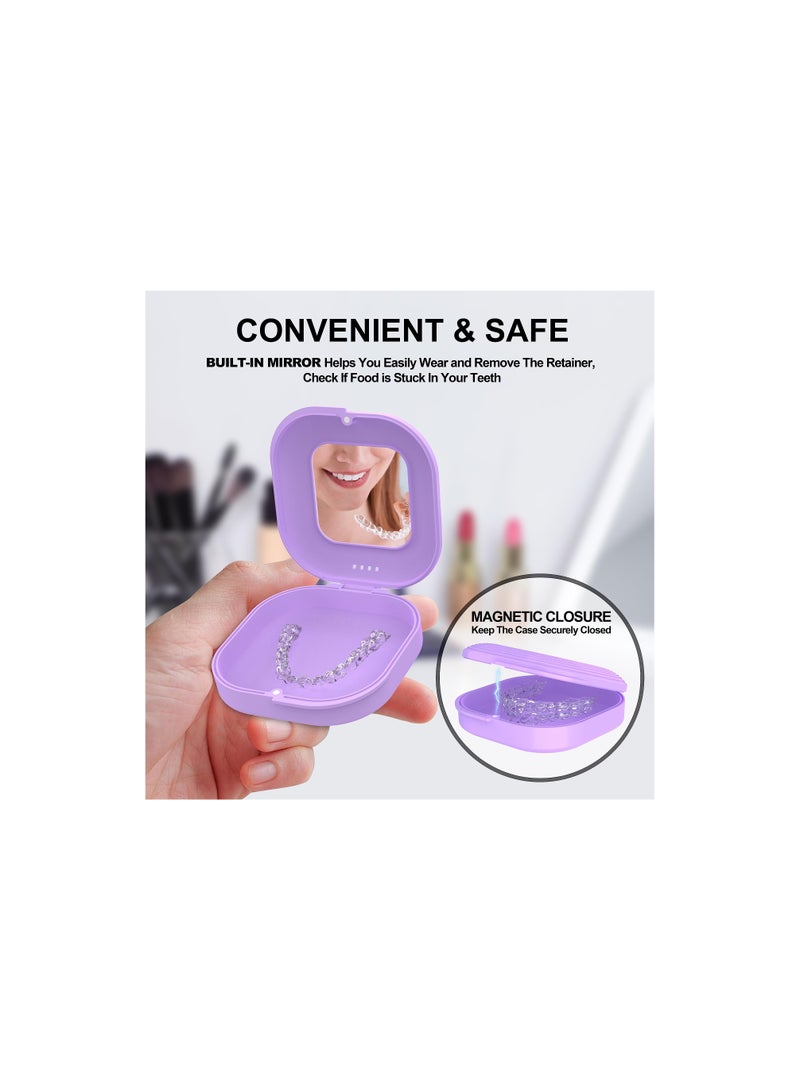 Retainer Case With Built-In Mirror For Dental Retainers Ventilated Retainer Holder Case With Retainer Removal Tool Chewies & Brush Compatible With Invisalign Aligner And Night Guard Case