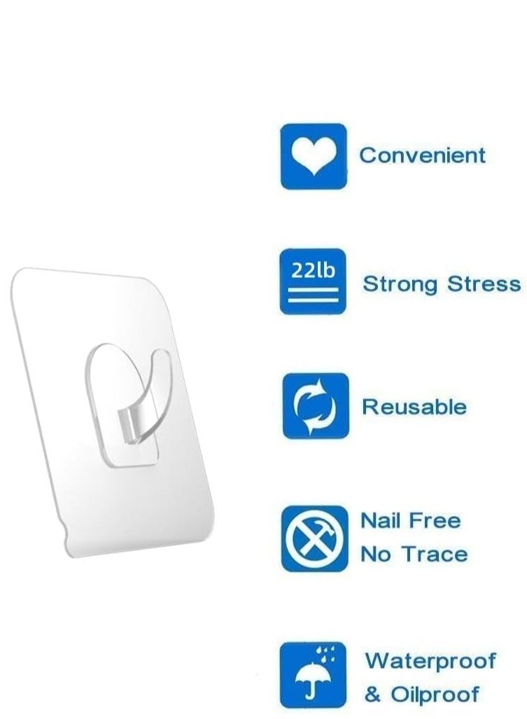 Adhesive Hooks Heavy Duty, 30 PCs Wall Hooks for Hanging, 22lb Heavy Duty Wall Hangers without Nails, 2 in 1 Screw Free Sticker for Wall Mount Shelf, Waterproof Rustproof for Home Kitchen Bathroom
