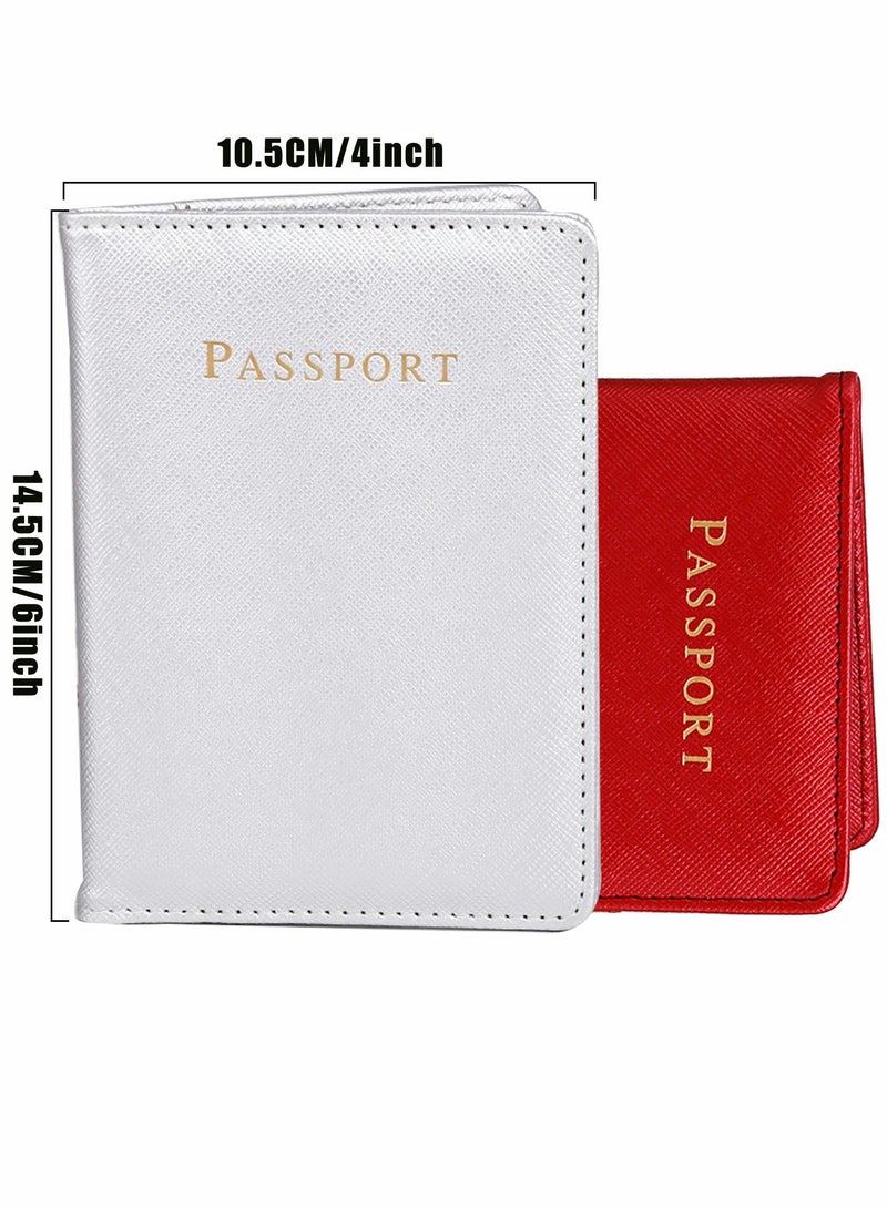 2Pack Bridal Passport Covers Holder Leather and Credit Card Combo Protector Case Travel Accessories for Women Men Red White