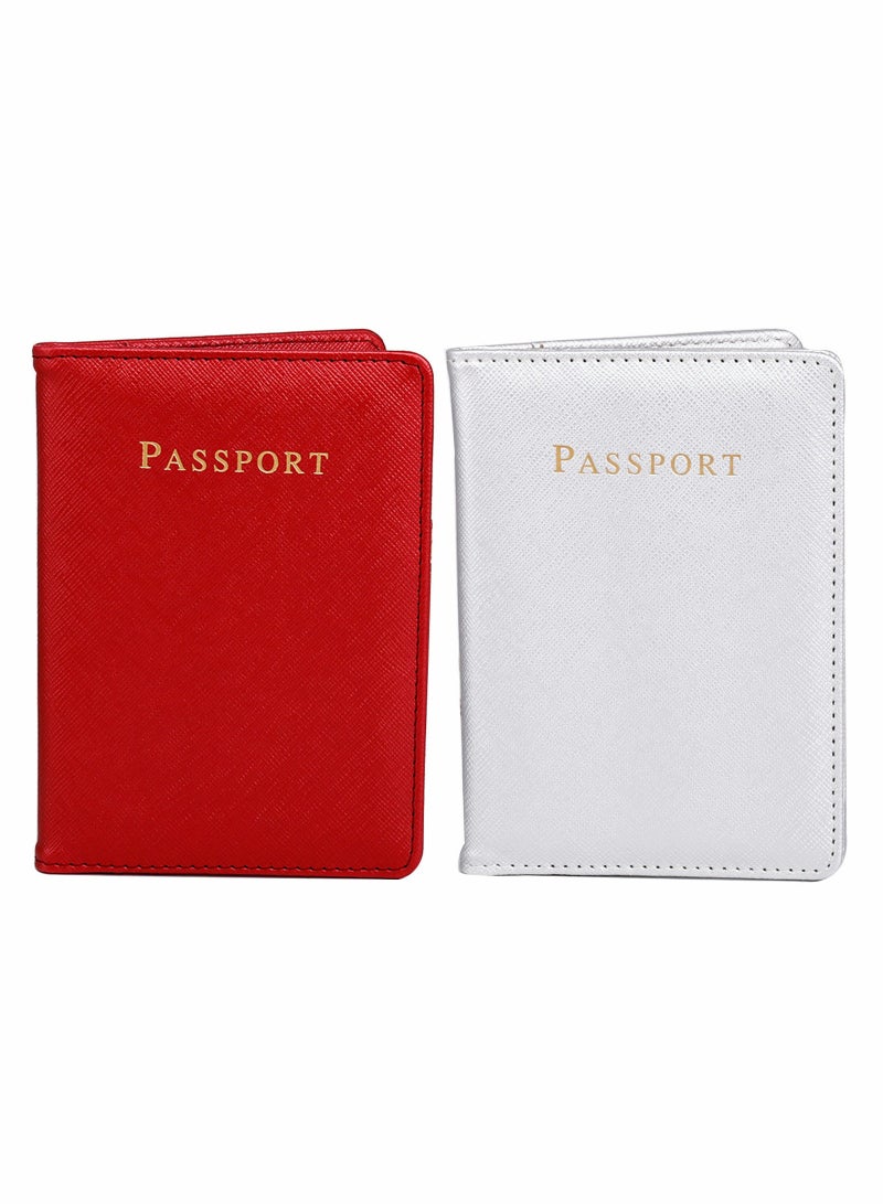 2Pack Bridal Passport Covers Holder Leather and Credit Card Combo Protector Case Travel Accessories for Women Men Red White