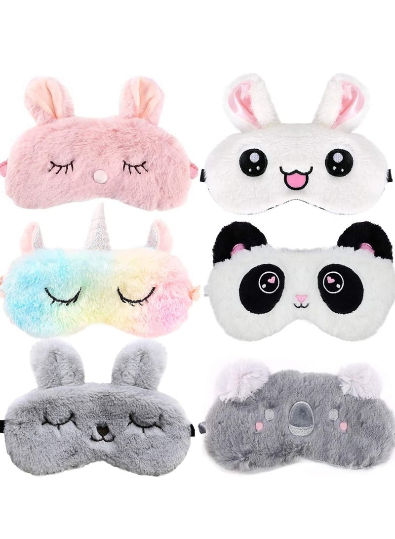 Kids Sleep Mask, 6 Pcs Unicorn Eye 3D Eye Sleeping Night Blindfold Cartoon Travel Breathable Eyeshade for Women Adult, Girls Children