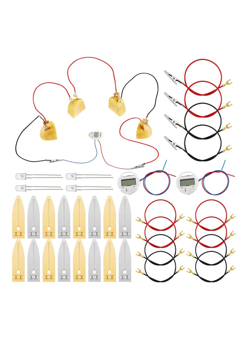 4 Sets Fruit Battery Kit, Lemon-Potato Battery Science Experiment Set Physics Teaching Tool Educational Toy Clock Hands-On Science Toy STEM Exploration Activity Bioenergy Experiment Kit for Students