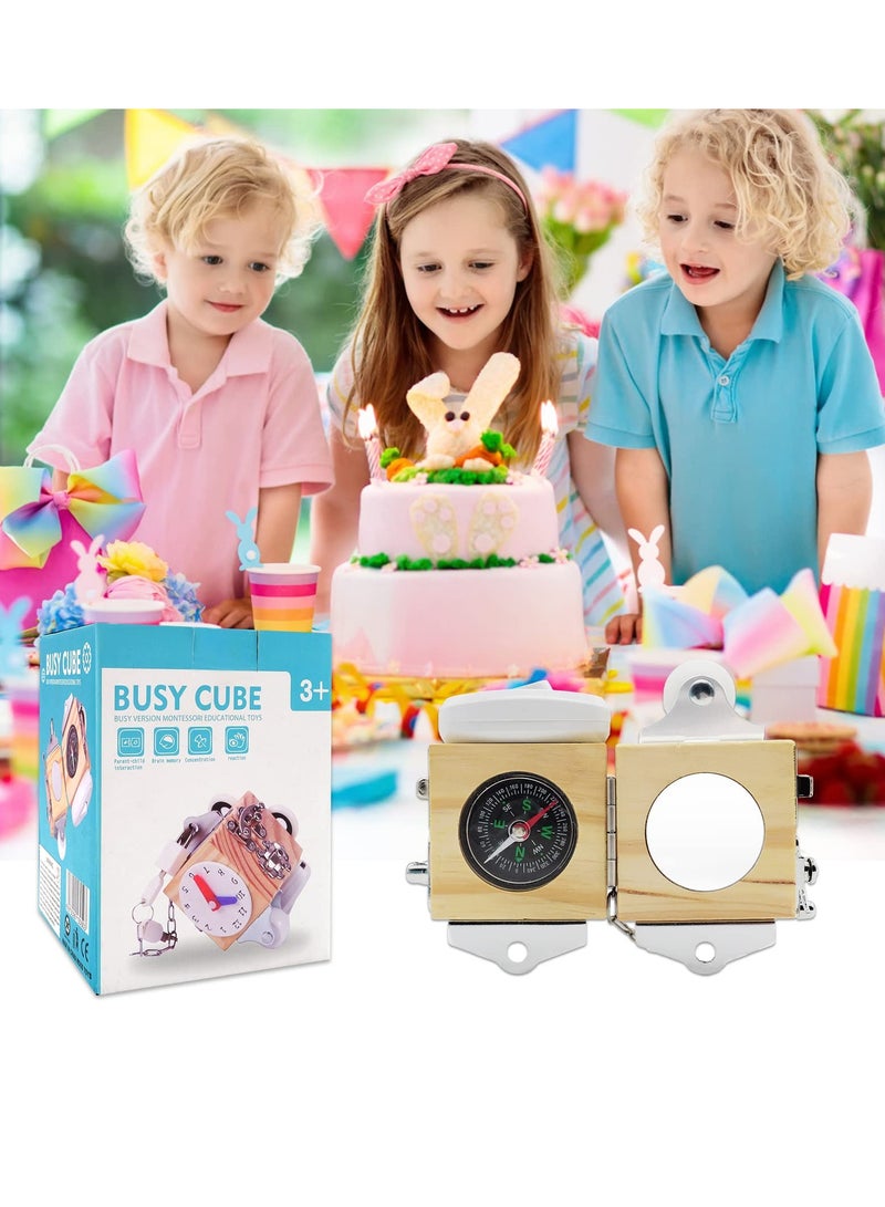 Sensory Busy Cube for Toddlers Travel Fidget Toy Educational Montessori Learning for Kids 1-3 Years Old