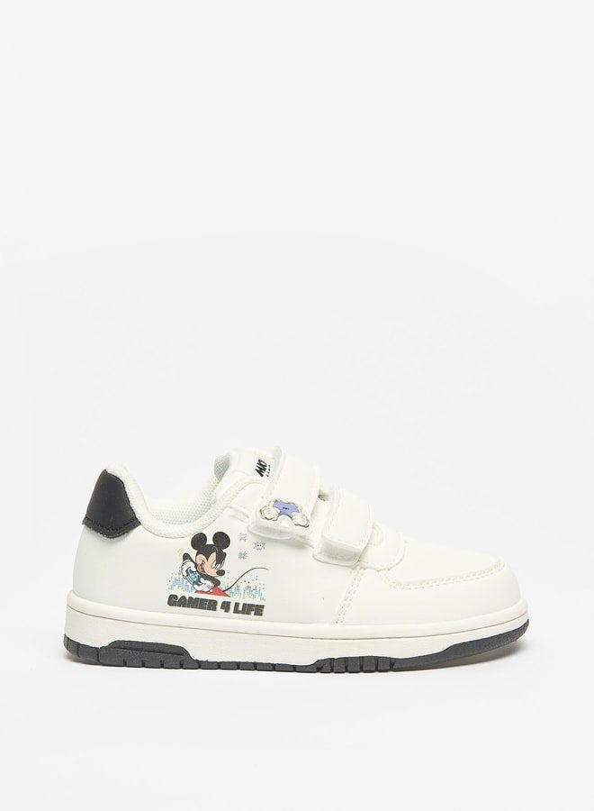 Boys Mickey Mouse Print Sneakers with Hook and Loop Closure