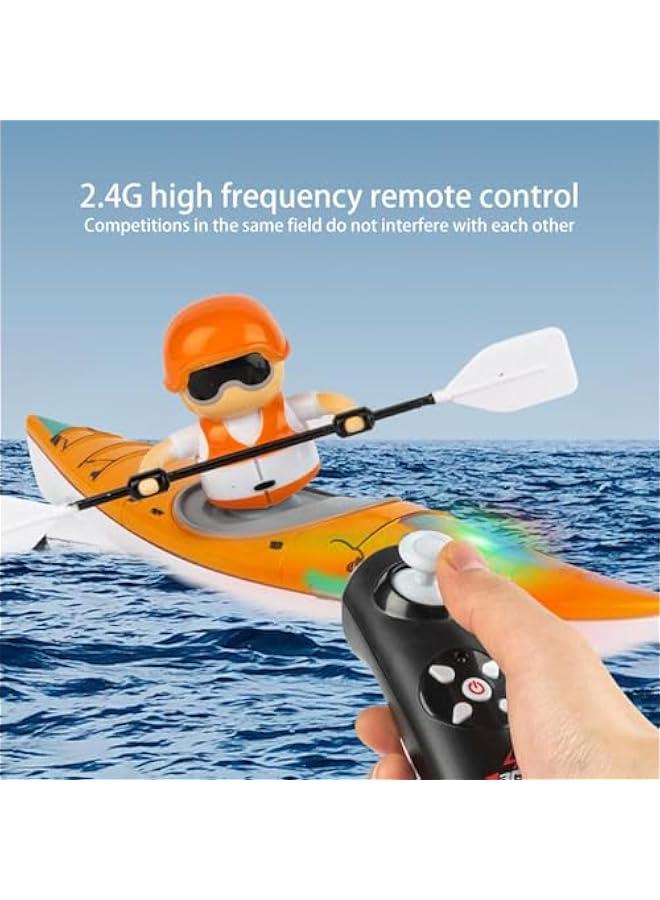 RC Boat for Kids, Remote Control Boat with LED Lights, 2.4GHz Simulated RC Kayak Boat with Paddle for Lake River Pool and Bathtub, Balance Water Toys for Boys and Girls (Orange)