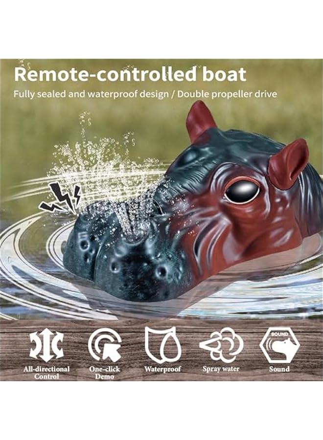 RC Boat for Kids, Hippo Remote Control Boat for Lake River & Pool, 2.4GHz Simulation Hippopotamus Head Electric Boat Spoof Toy with Spray Water for Boys and Girls