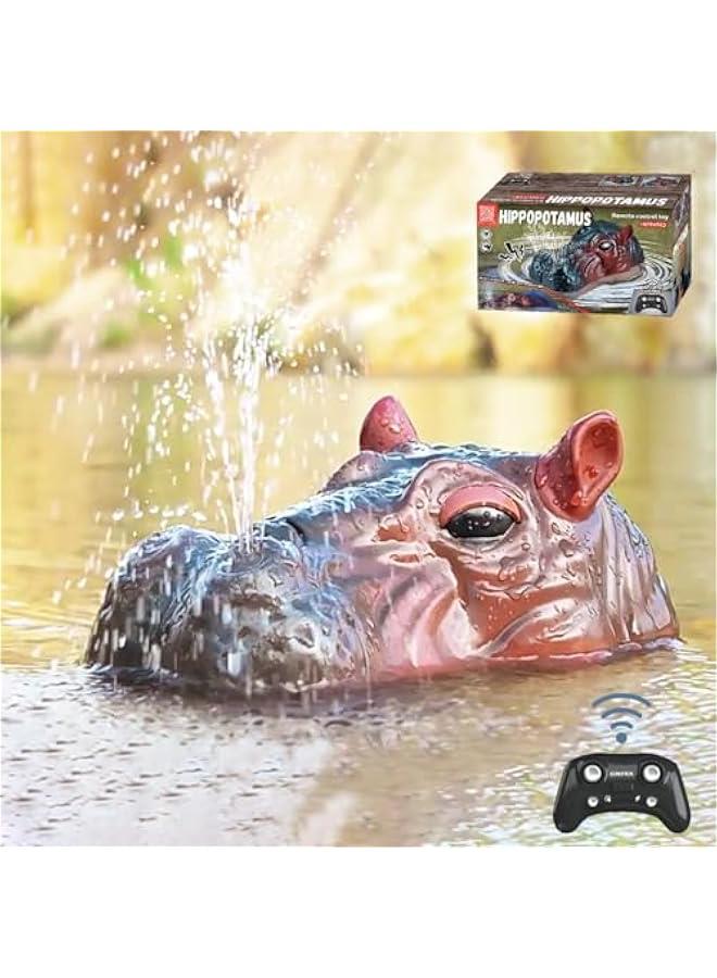 RC Boat for Kids, Hippo Remote Control Boat for Lake River & Pool, 2.4GHz Simulation Hippopotamus Head Electric Boat Spoof Toy with Spray Water for Boys and Girls