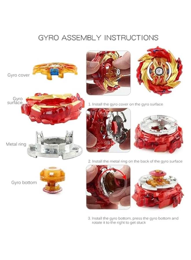 Bey Battling Top Burst Gyro Toy Set, Launchers Combat Battling Game, Gift for Kids Children, B-174-1 Hyperion Burn +B174-2 Helios Volcano Gyro (with 2pcs DB B-184 L-R Launcher)