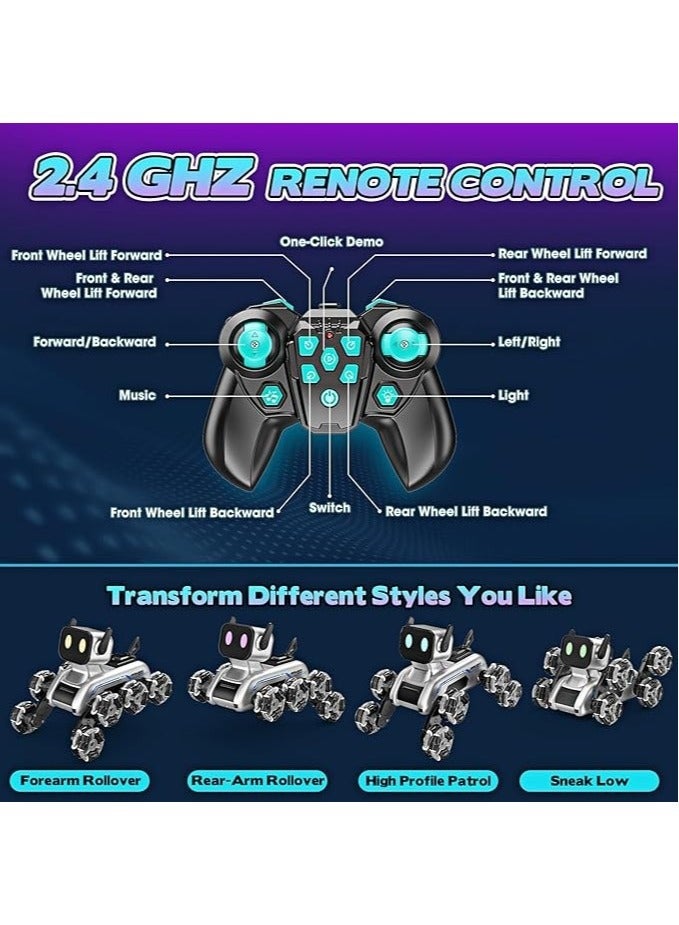 Remote Control Robot Dog Toy for Kids - 2.4GHz 8WD Gesture Sensing RC Dog with Music & Light, Interactive Dual Control Modes, Intelligent Programming, and All-Terrain Capabilities