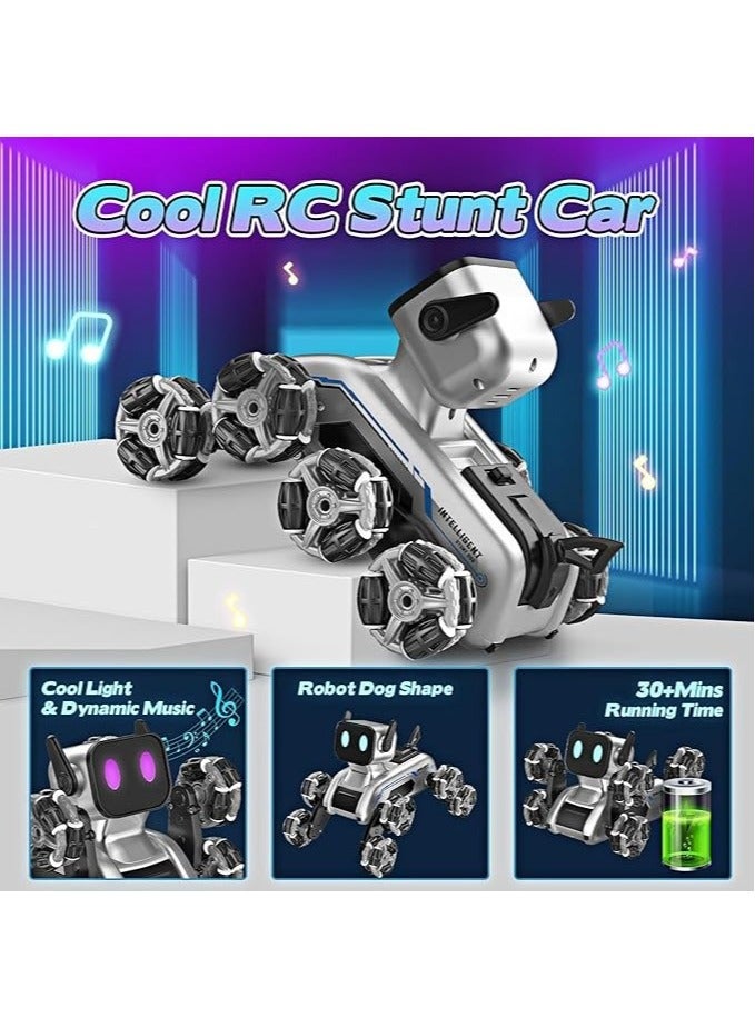 Remote Control Robot Dog Toy for Kids - 2.4GHz 8WD Gesture Sensing RC Dog with Music & Light, Interactive Dual Control Modes, Intelligent Programming, and All-Terrain Capabilities