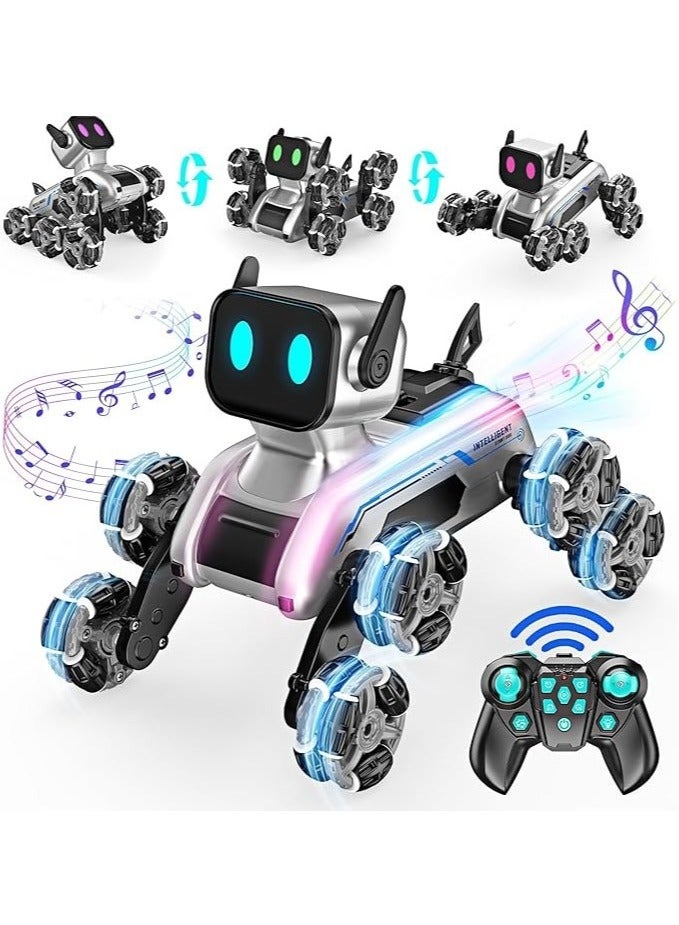 Remote Control Robot Dog Toy for Kids - 2.4GHz 8WD Gesture Sensing RC Dog with Music & Light, Interactive Dual Control Modes, Intelligent Programming, and All-Terrain Capabilities