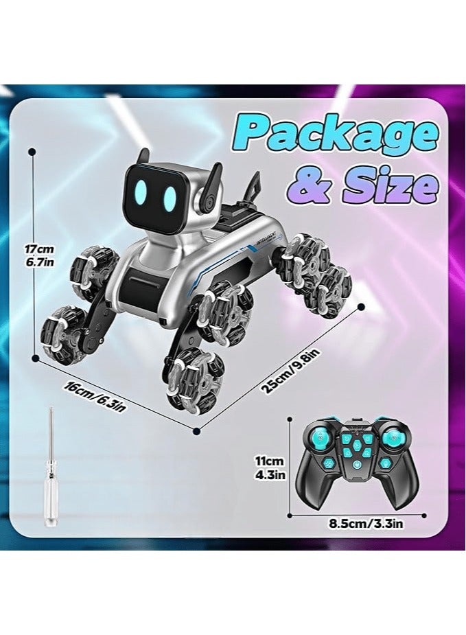 Remote Control Robot Dog Toy for Kids - 2.4GHz 8WD Gesture Sensing RC Dog with Music & Light, Interactive Dual Control Modes, Intelligent Programming, and All-Terrain Capabilities