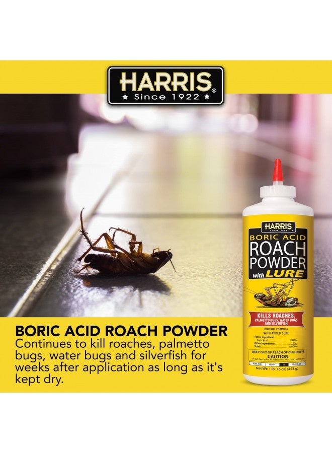 Harris Boric Acid Roach And Silverfish Killer Powder W/Lure For Insects (16Oz)