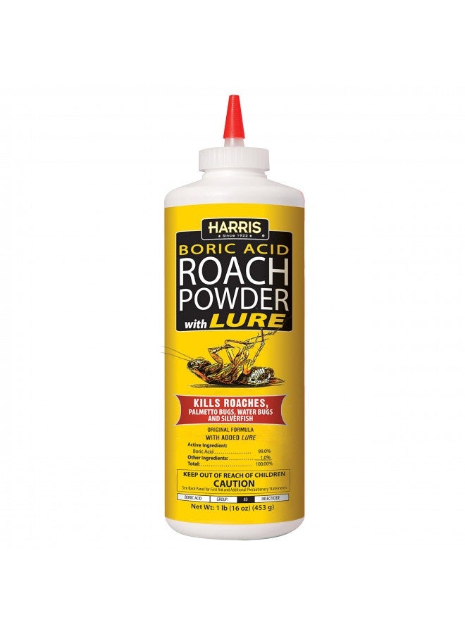 Harris Boric Acid Roach And Silverfish Killer Powder W/Lure For Insects (16Oz)