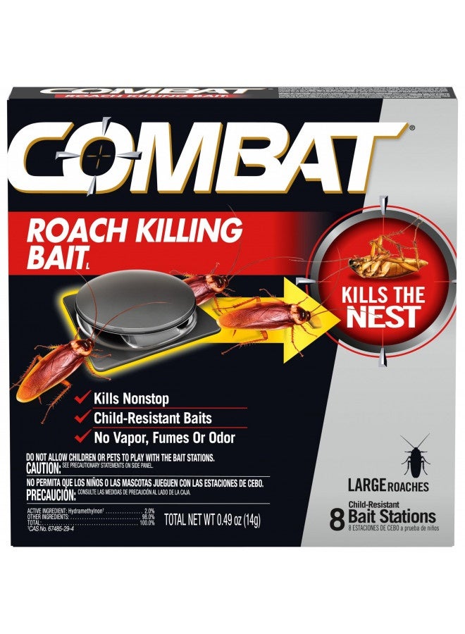 Combat Roach Killing Bait, Roach Bait Station For Large Roaches, Kills The Nest, Child-Resistant, 8 Count,Insects