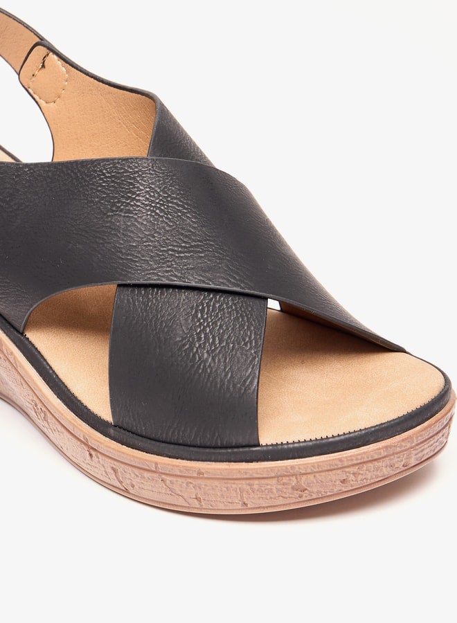 Women Solid Slip-On Wedge Sandals with Hook and Loop Closure