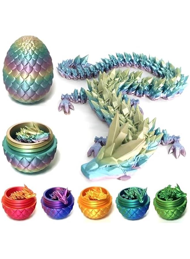 3D Printed Dragon in Egg Crystal Dragon Fidget Toy for Adult Full Articulated Dragon Home Office Decor