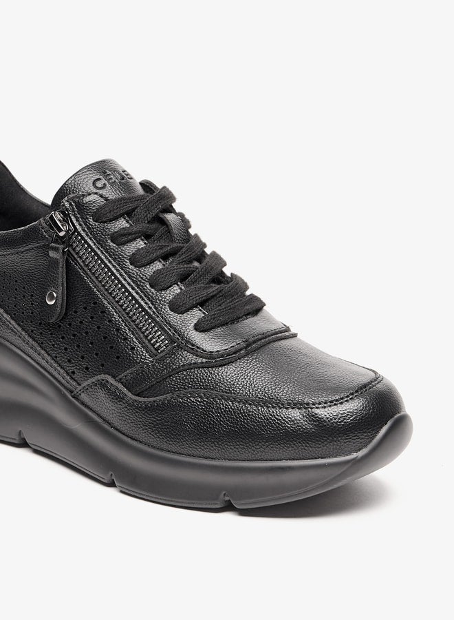 Women's Solid Shoes with Lace-Up Closure and Zip Detail